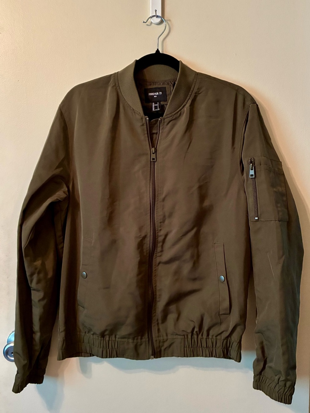 Forever 21 Men's Lightweight Bomber Jacket Olive Green Military Flight Indie S